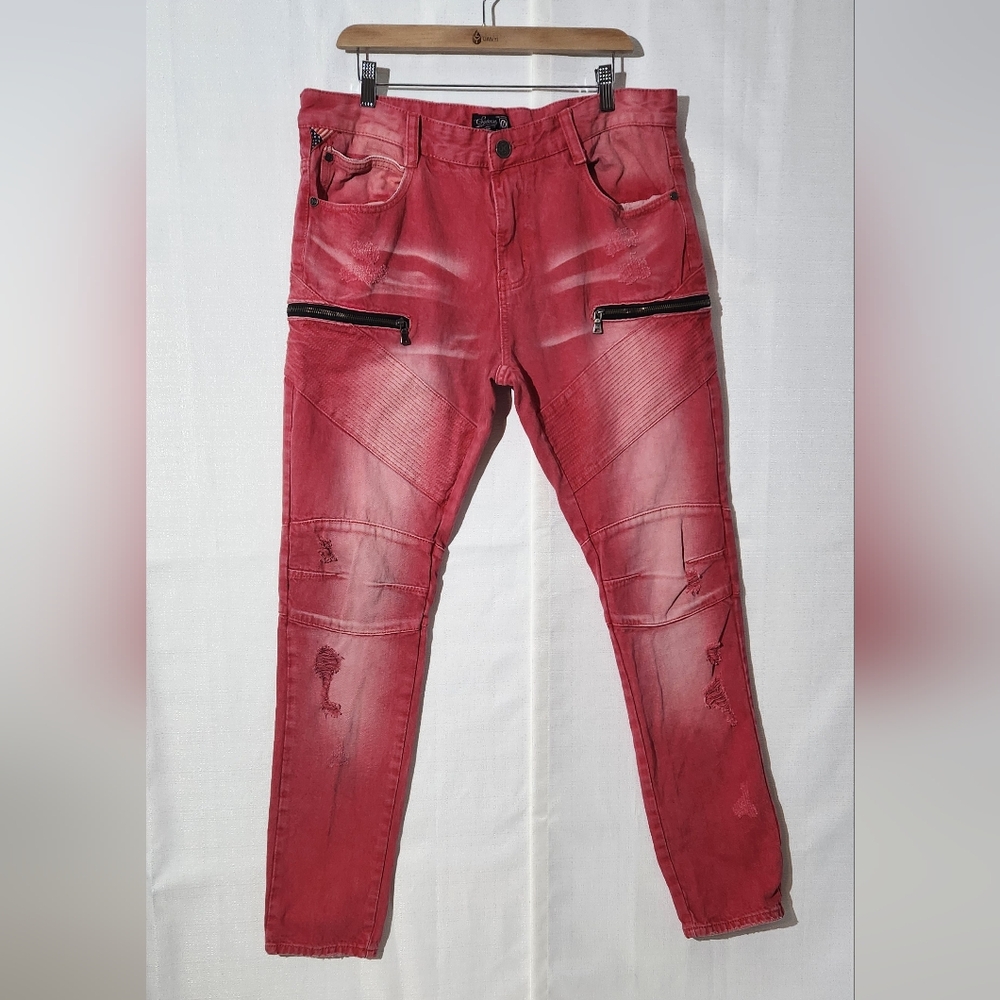 The Square Red Skinny Jeans with Modern Design. Size: 36x32